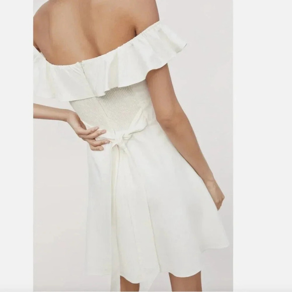 Zara Linen Blend Ruffle Bow Tie Back Mini Dress Ecru White Size Small - Picture 5 of 12